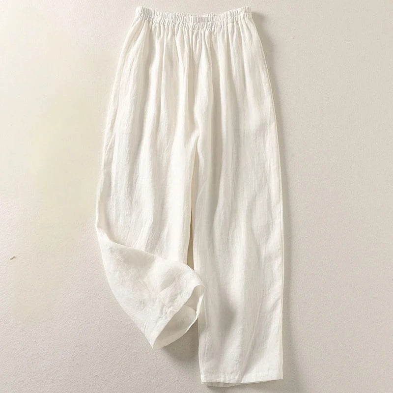 Women's Linen Wide-Leg Elastic-Waist Trousers