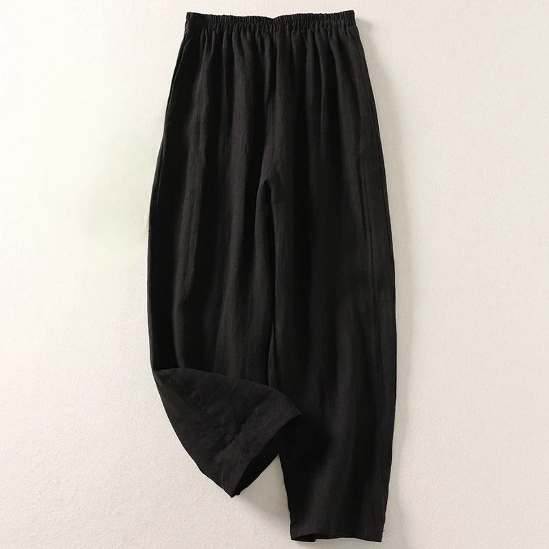 Women's Linen Wide-Leg Elastic-Waist Trousers
