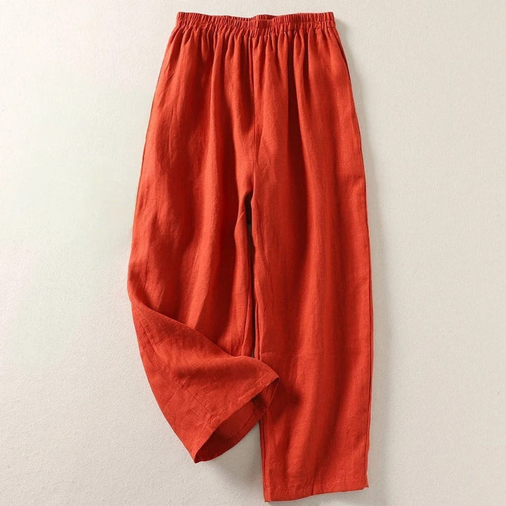 Women's Linen Wide-Leg Elastic-Waist Trousers