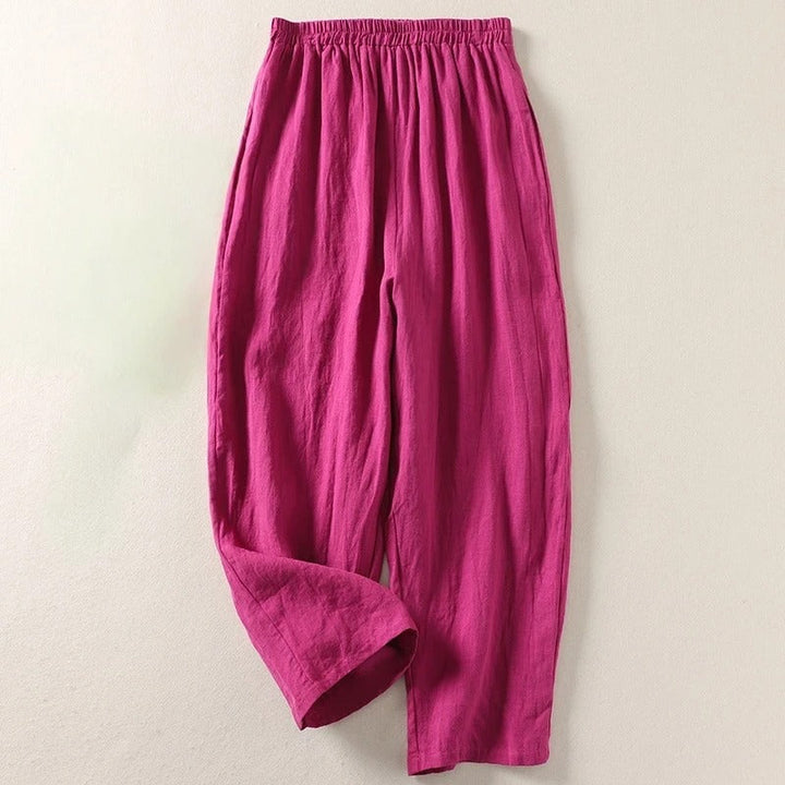 Women's Linen Wide-Leg Elastic-Waist Trousers