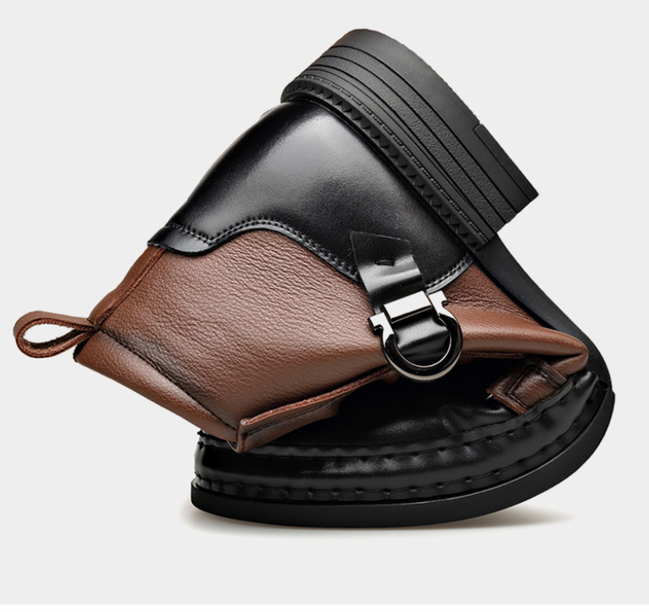 Women's Leather Ankle Boots with Buckle Detail