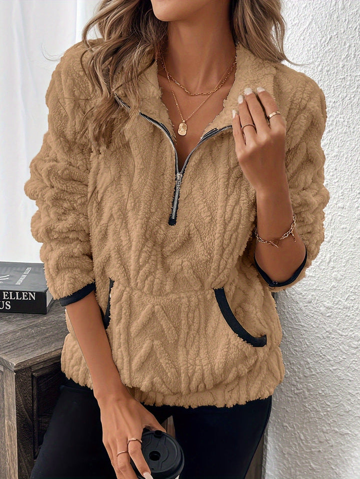 Women's Half-Zip Contrast Trim Cable Knit Pullover