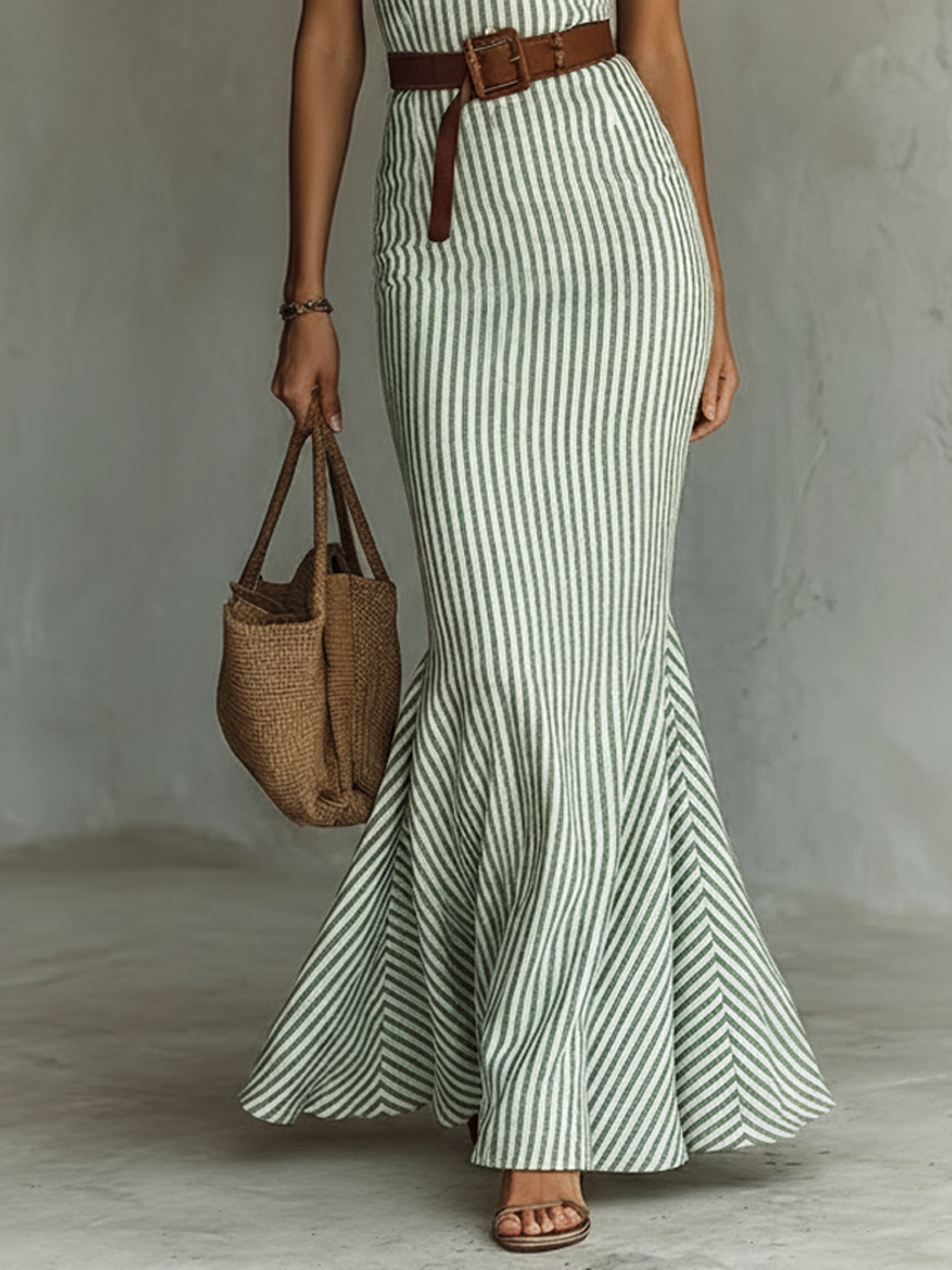 Women's Linen V-Neck Sleeveless Fishtail Maxi Dress