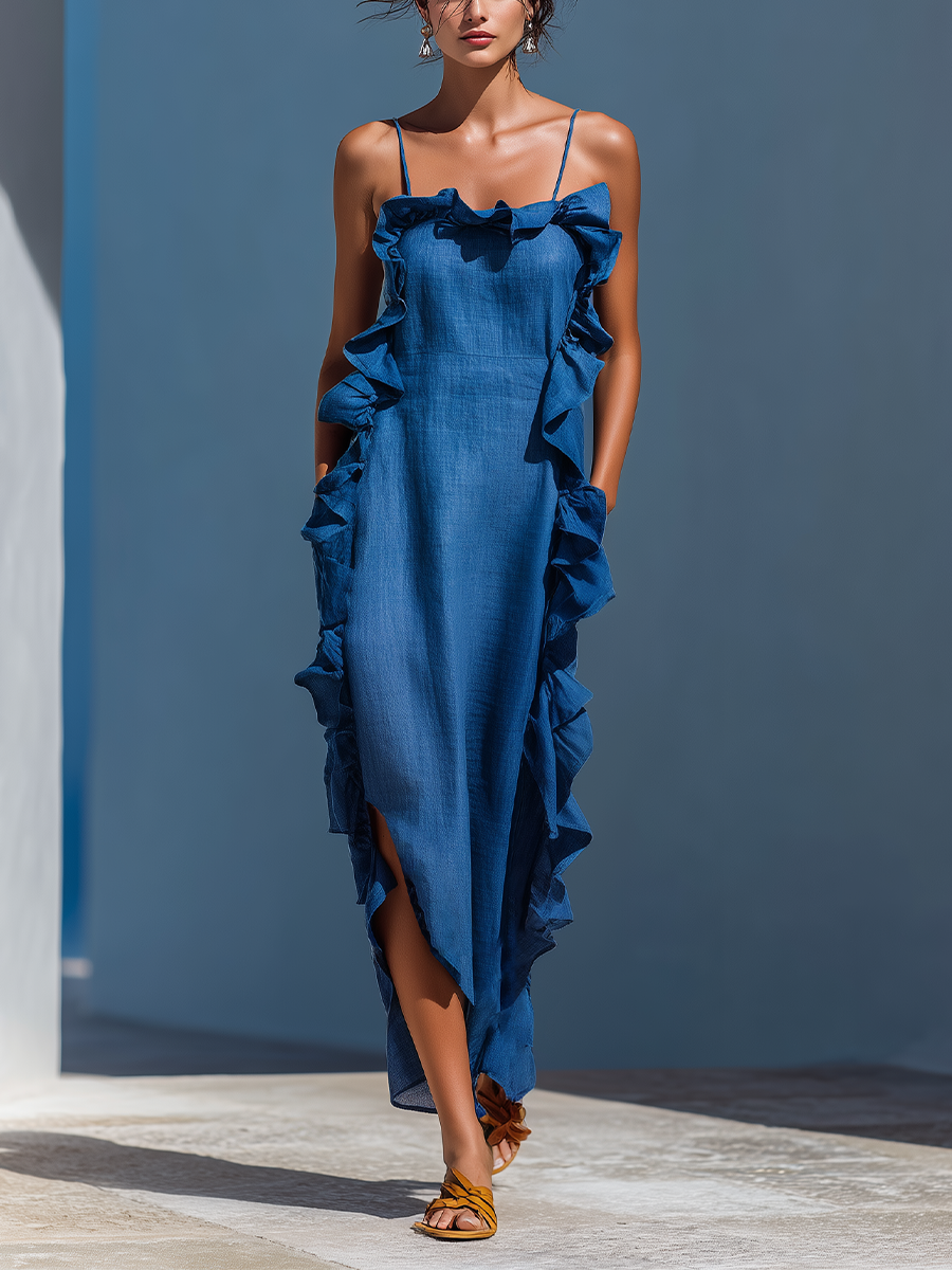 Women's Linen Maxi Dress Long Beach Sundress