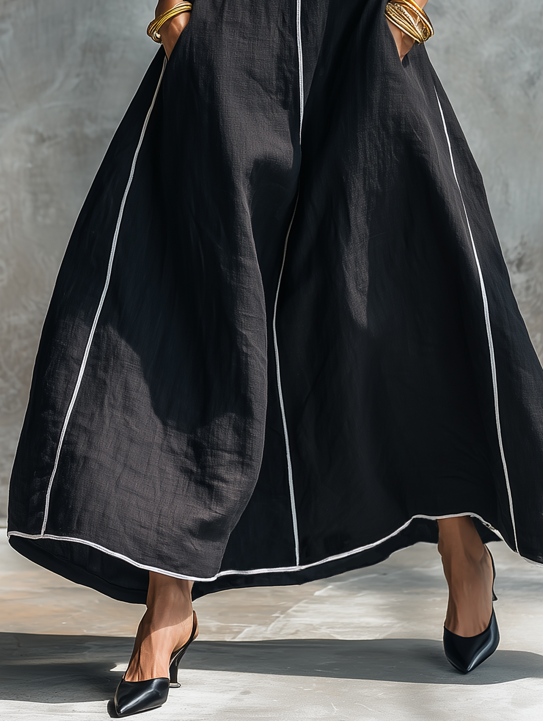 Women's Linen Blend Contrast Trim Sleeveless A-Line Maxi Dress