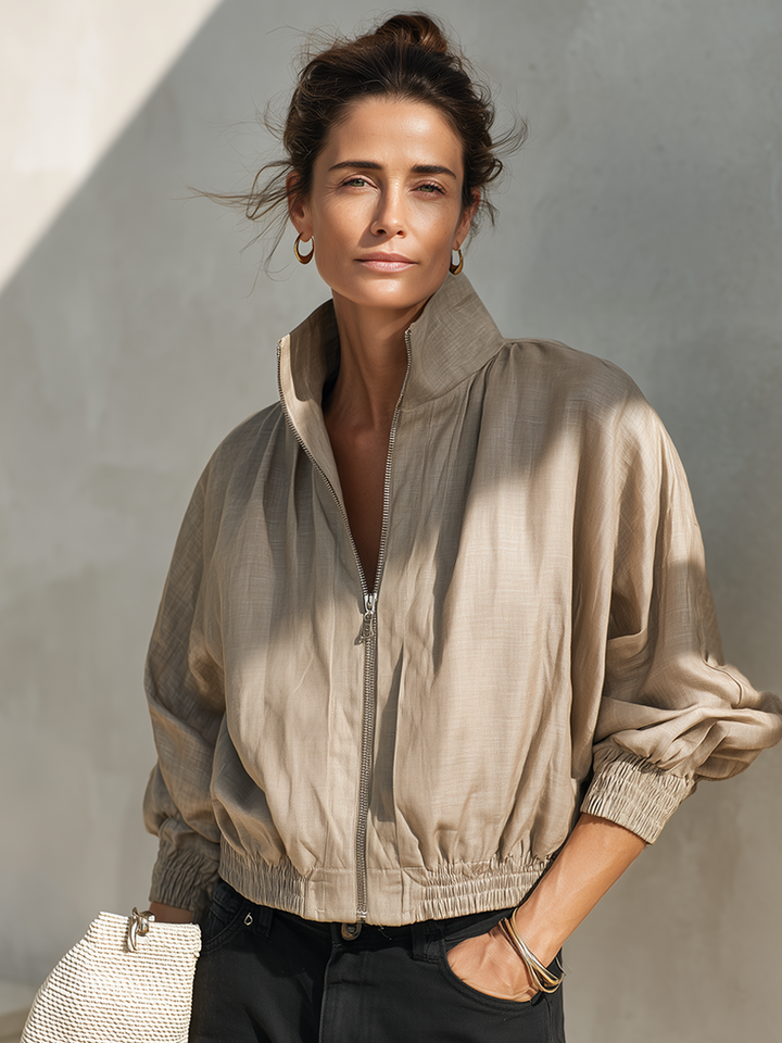 Women's Nylon Bomber Jacket Cropped Lightweight Casual Coat
