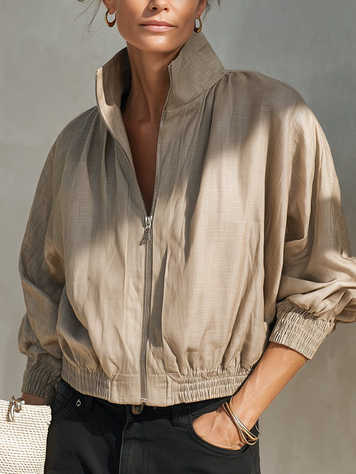 Women's Nylon Bomber Jacket Cropped Lightweight Casual Coat
