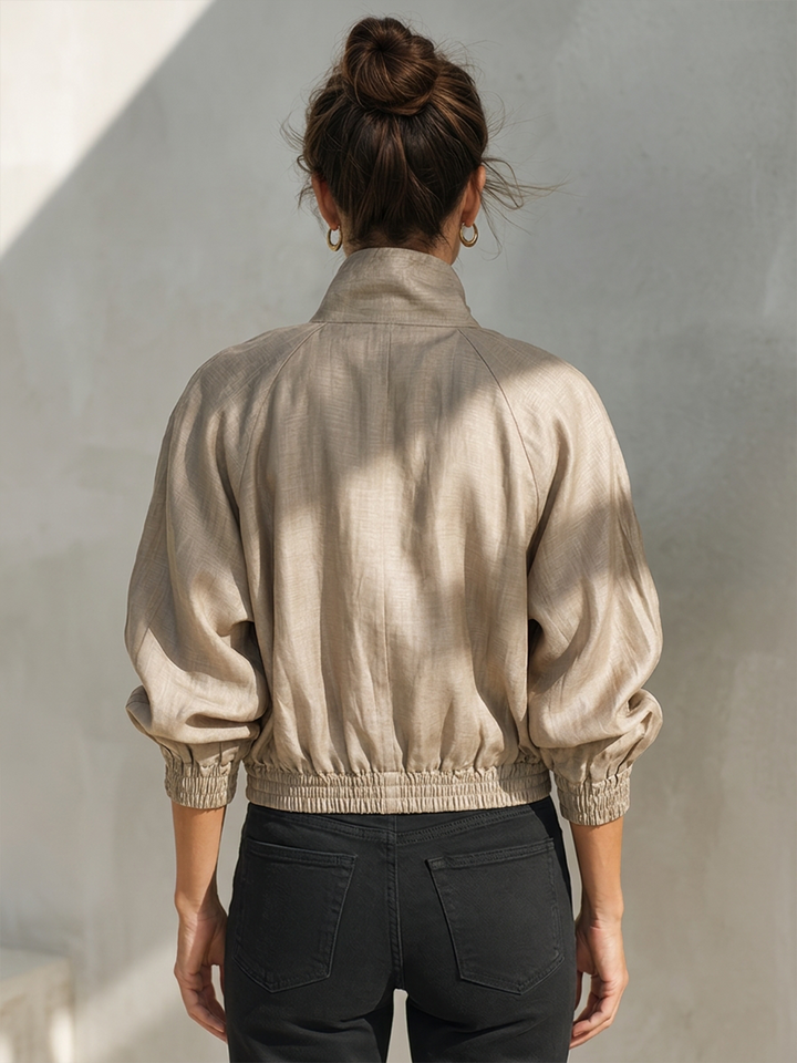 Women's Nylon Bomber Jacket Cropped Lightweight Casual Coat