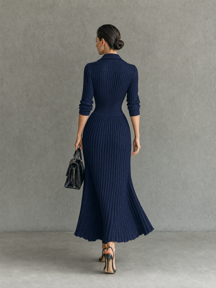 Women's Silk Elegant Office Midi A-Line Shirt Dress