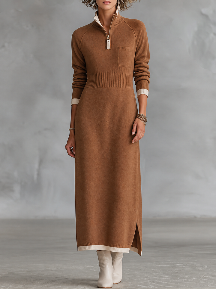 Women's Knit Quarter Zip Maxi Dress