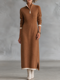 Women's Knit Quarter Zip Maxi Dress