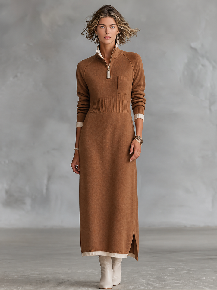 Women's Knit Quarter Zip Maxi Dress