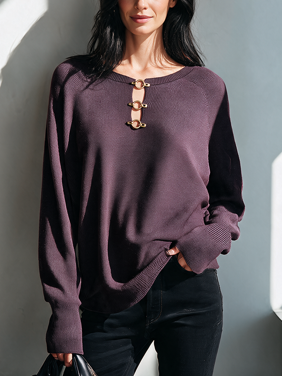 Pull-over en maille pour femme, coupe ample, manches longues et col ras du cou