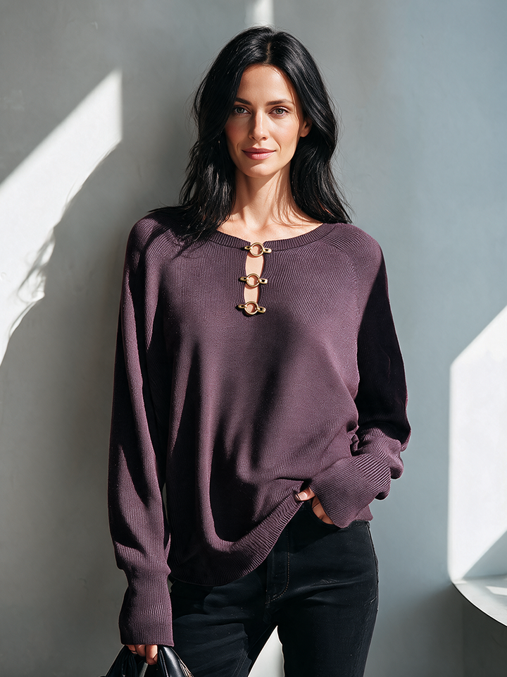 Pull-over en maille pour femme, coupe ample, manches longues et col ras du cou