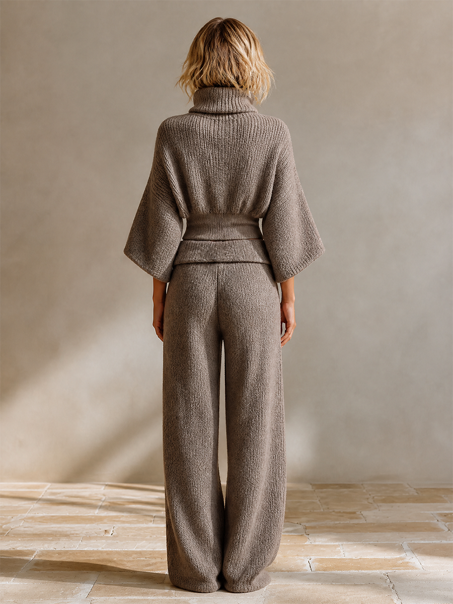 Women's Knit Two-Piece Set Cropped Sweater Wide Leg Trousers