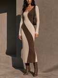 Women's Knit Swirl Long Sleeve Midi Dress