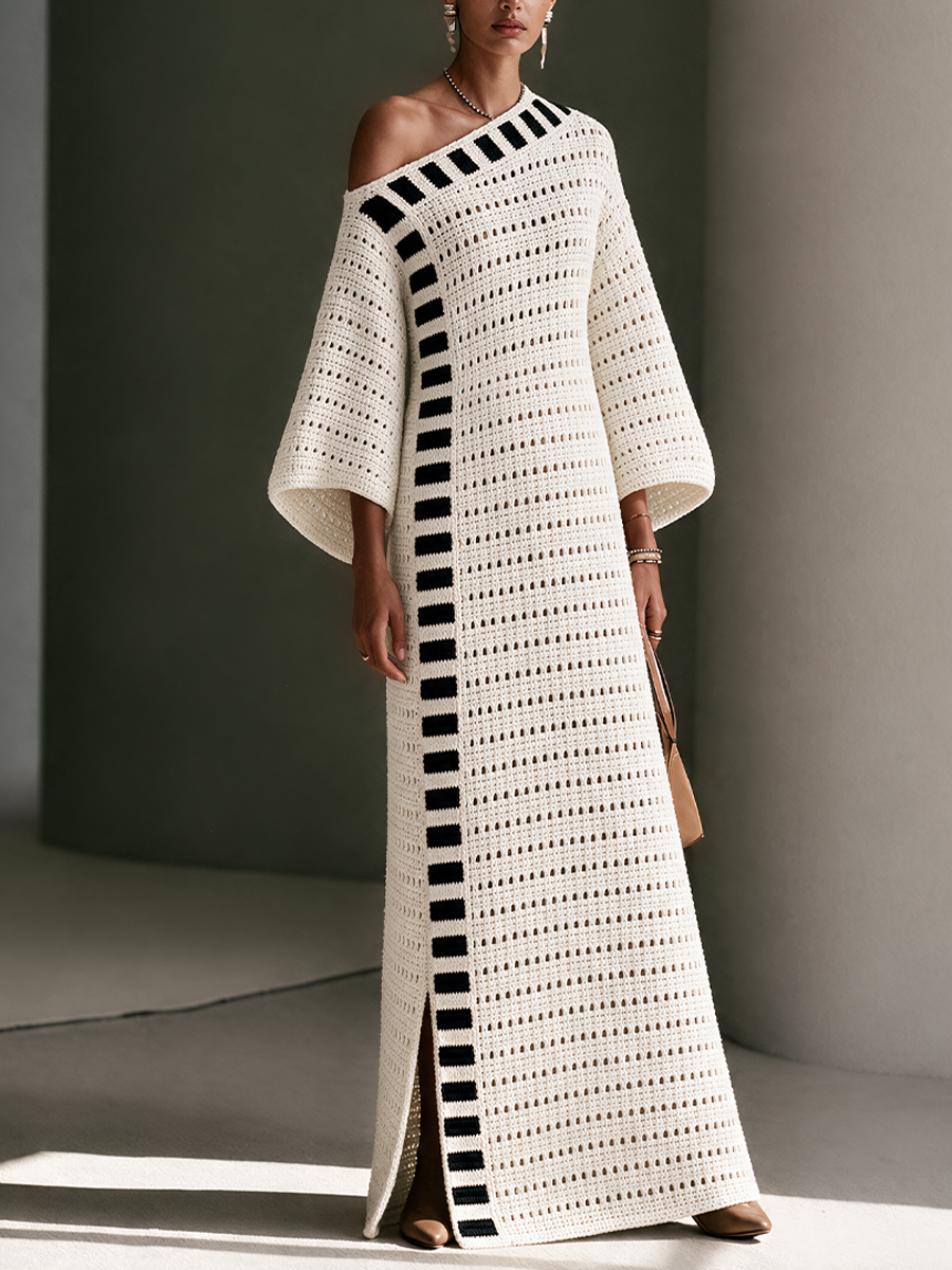 Women's Knit Off-Shoulder Abaya Maxi Dress Kaftan
