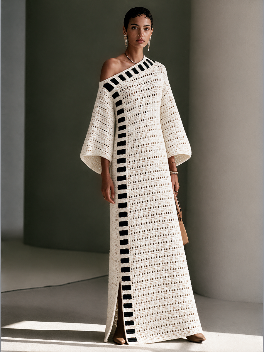Women's Knit Off-Shoulder Abaya Maxi Dress Kaftan