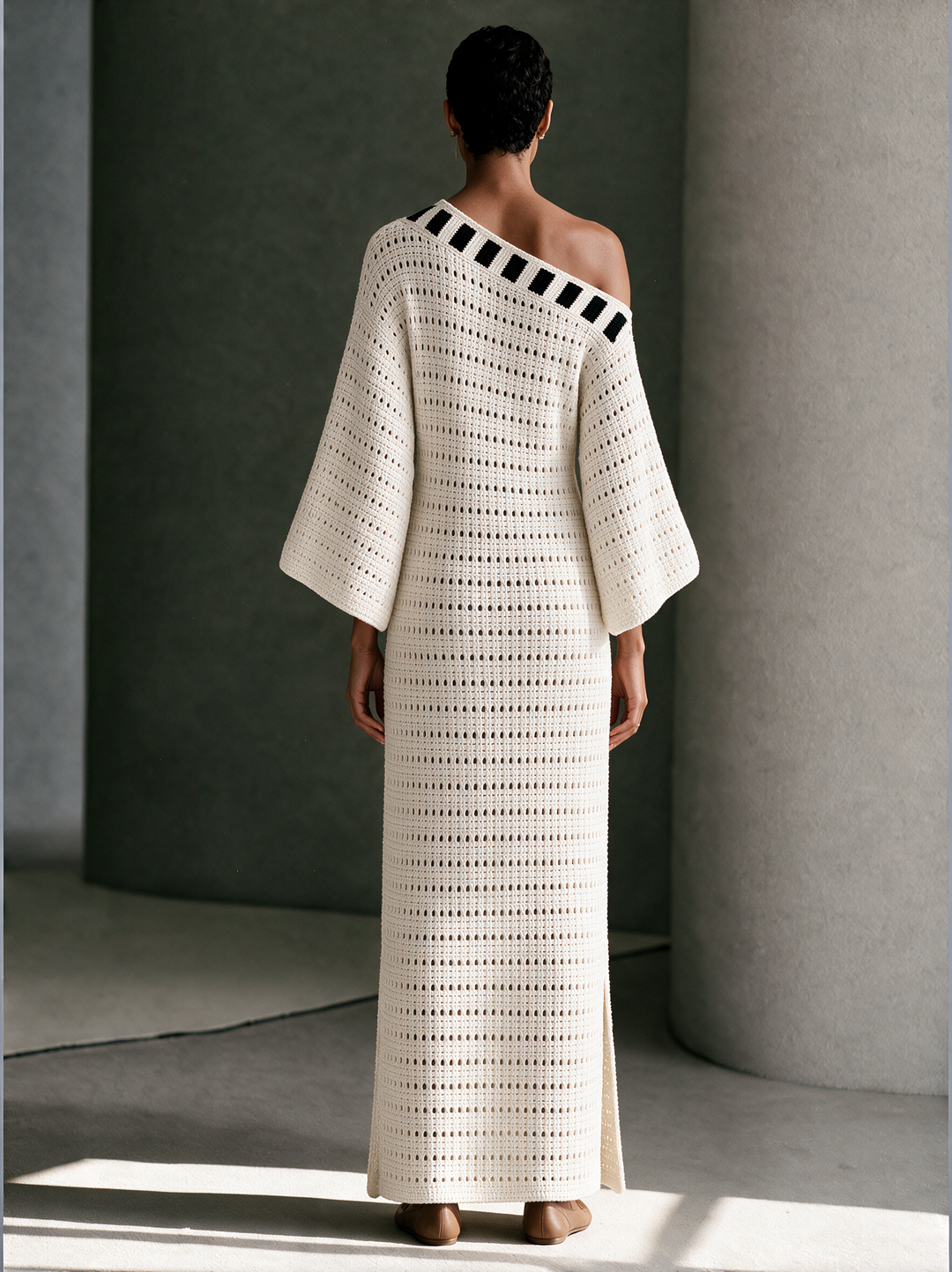 Women's Knit Off-Shoulder Abaya Maxi Dress Kaftan