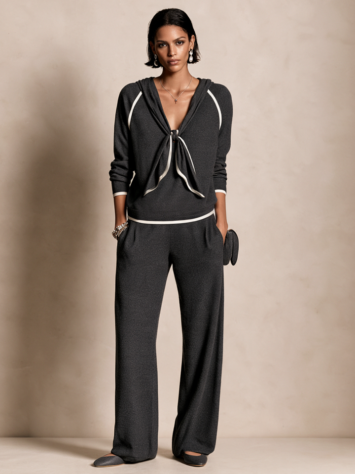 Women's Knit Hoodie and Wide Leg Pants Set