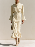 Robe midi évasée en maille mélangée pour femme à manches longues et coupe trapèze