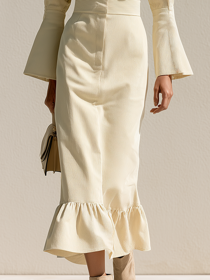 Robe midi évasée en maille mélangée pour femme à manches longues et coupe trapèze