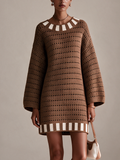 Women's Crochet Knit Long Sleeve Sweater Mini Dress