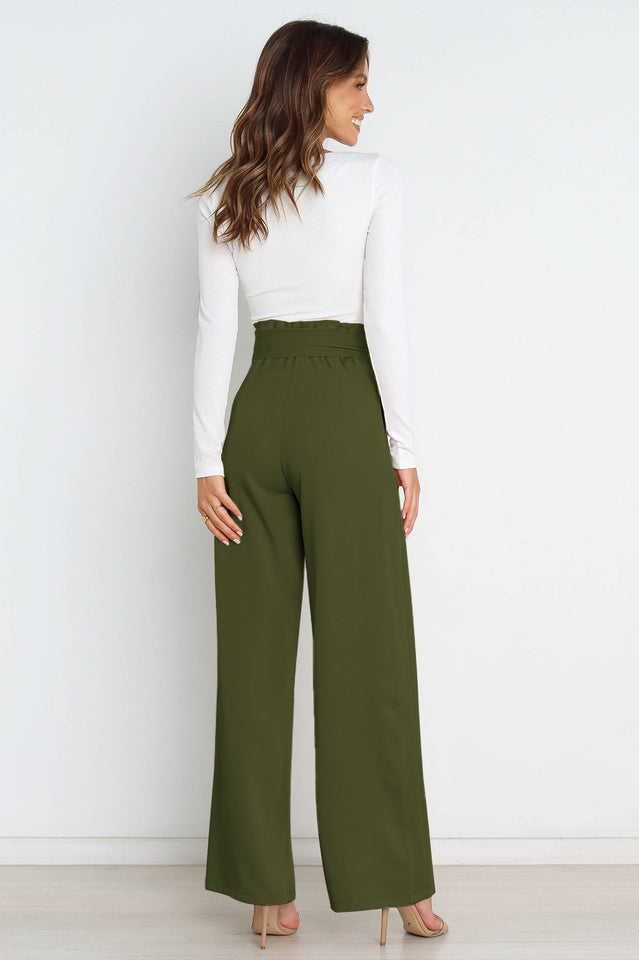 Women's High Waist Wide Leg Linen Trousers with Belt