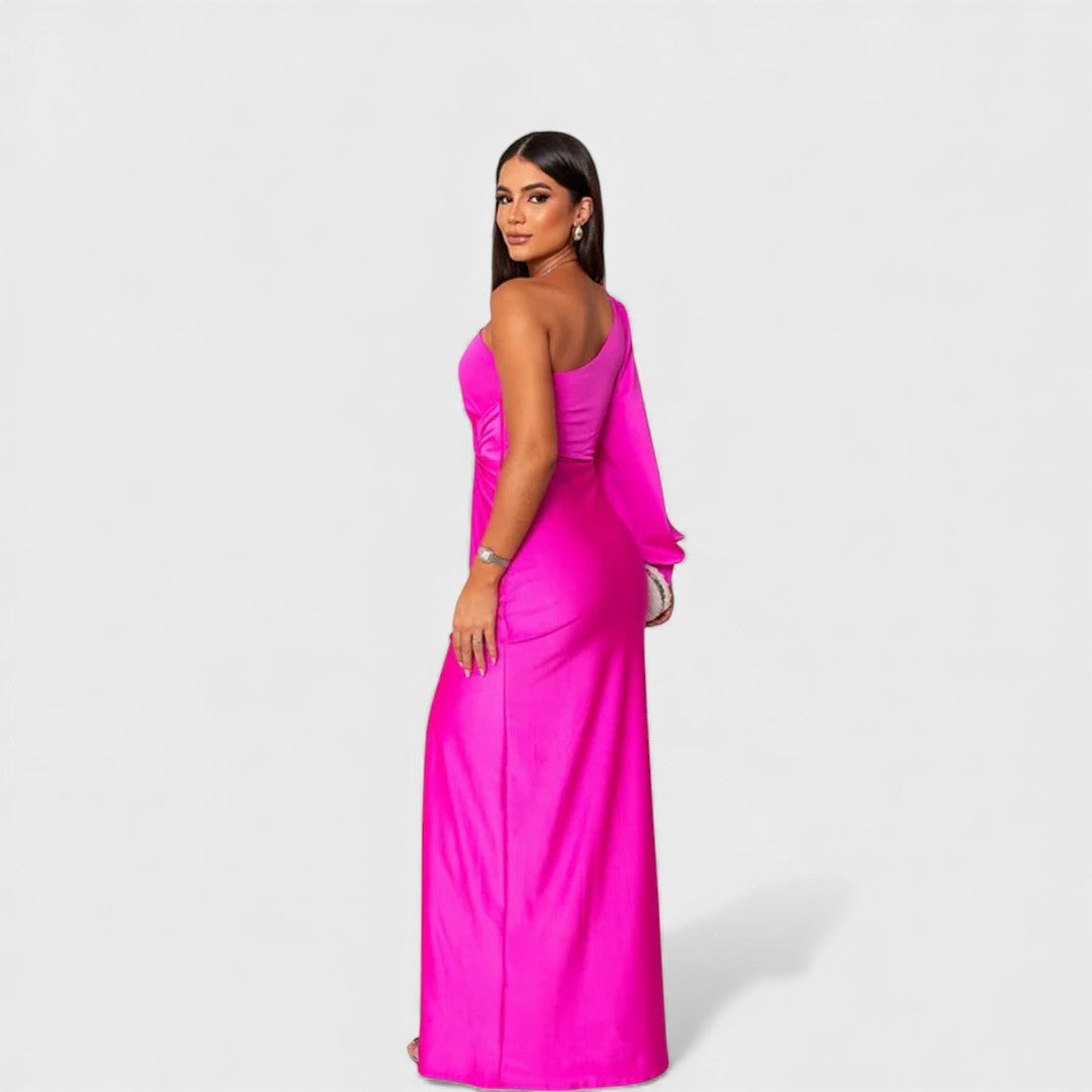 Women's Satin One-Shoulder Slit Maxi Dress