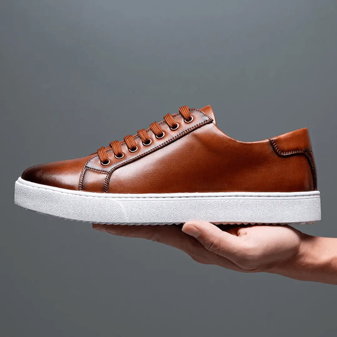 Leather Sneakers Low Top Casual Shoes Men's Leather Trainers