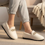 Women's Fleece Chain Loafer Slippers Flat House Shoes