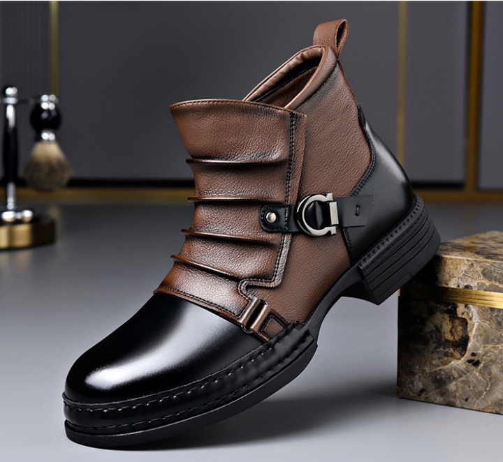 Women's Leather Ankle Boots with Buckle Detail