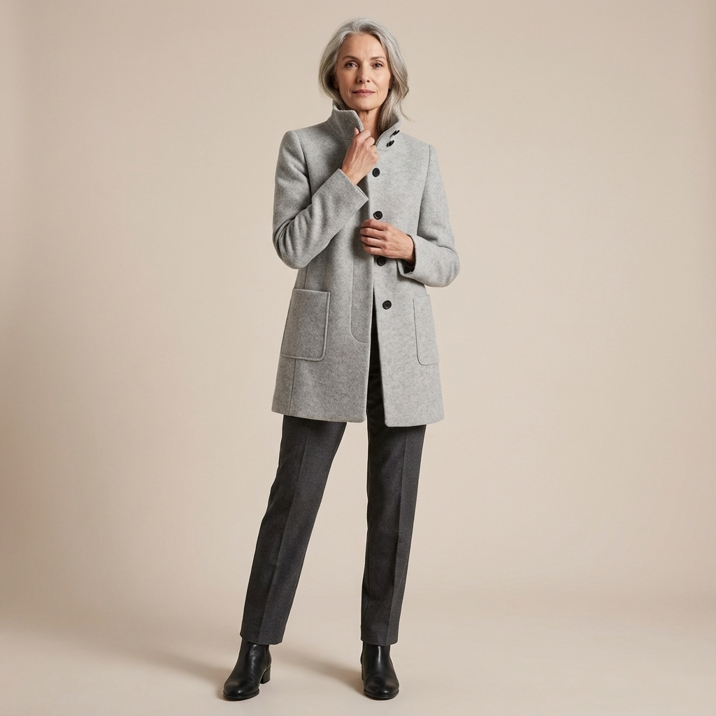 Women's Wool Mix Stand Collar Overcoat Mid-Length Jacket