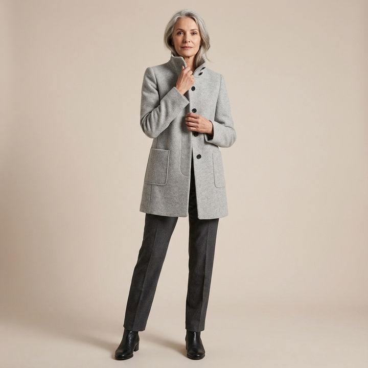 Women's Wool Mix Stand Collar Overcoat Mid-Length Jacket