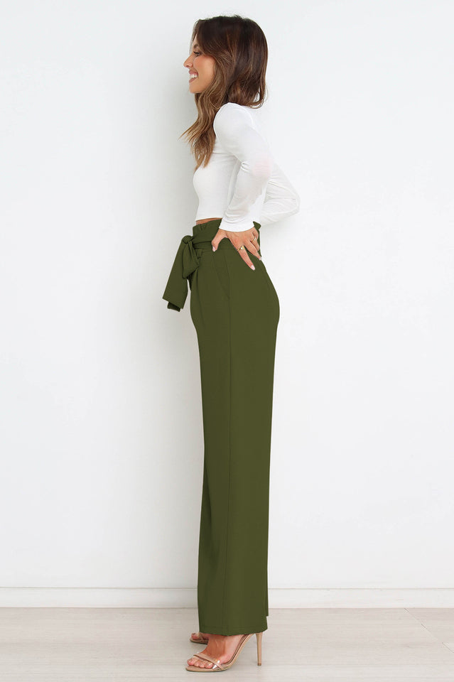 Women's High Waist Wide Leg Linen Trousers with Belt