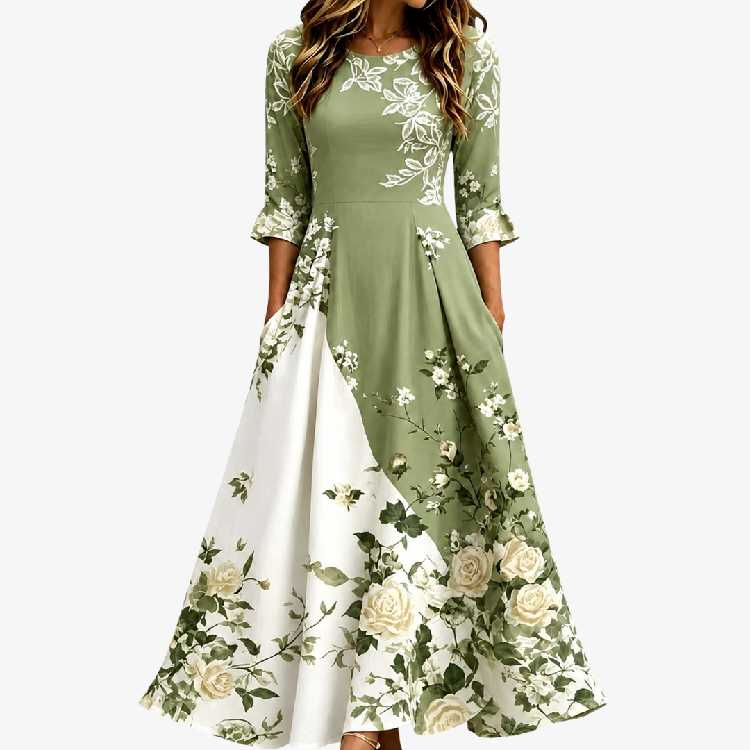 Women's Linen Blend Floral Asymmetric Maxi Dress
