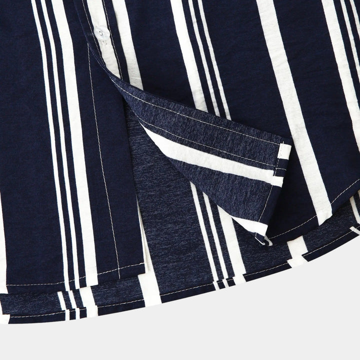 Men's Linen Vertical Stripe Short Sleeve Shirt