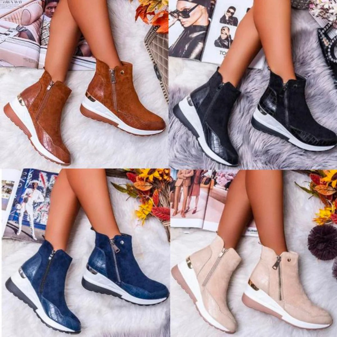 Women's Ankle Boots Leather Wedge Sneakers