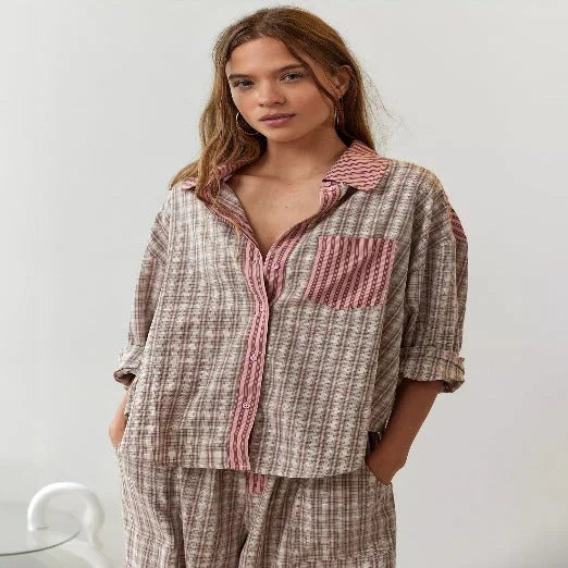 Ensemble de pyjama pour femme en lin, tenue d’intérieur et de nuit deux pièces