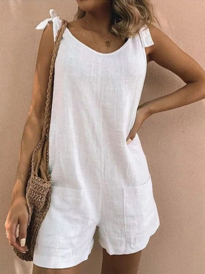 Women's Linen Sleeveless Romper V-Neck Overalls Jumpsuit