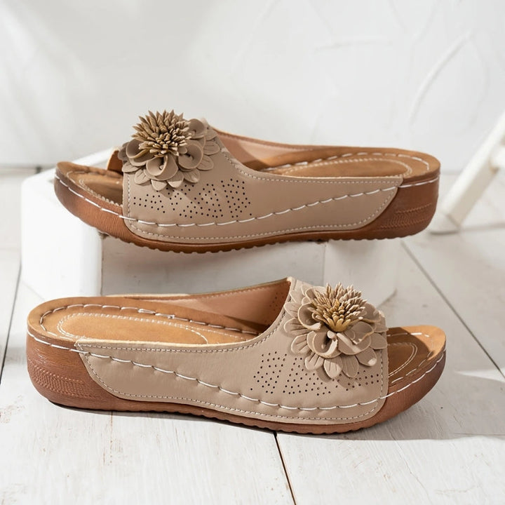 Women's Leather Wedge Sandals Open Toe Platform Mules