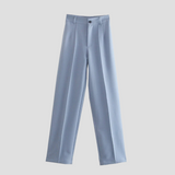 Women's High Waisted Wool Mix Wide Leg Trousers Dress Pants