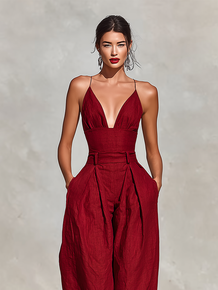 Women's Jumpsuit Sleeveless Wide Leg Linen Blend Romper