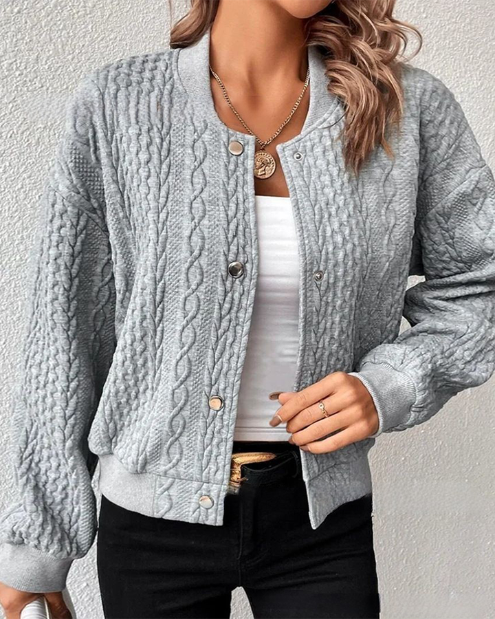 Women's Knit Bomber Jacket Merino Wool Button Up Cardigan Sweater