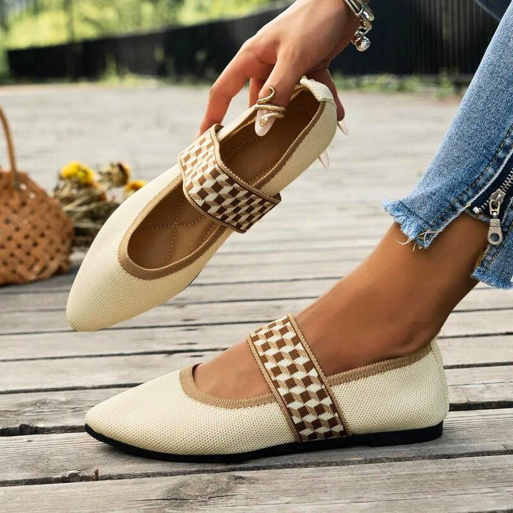 Pointed Toe Knit Women's Mary Jane Ballet Flats Slip On Shoes