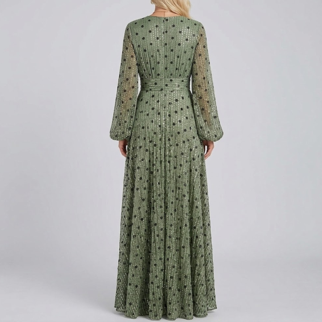 Women's Polka Dot Long Sleeve Maxi Dress