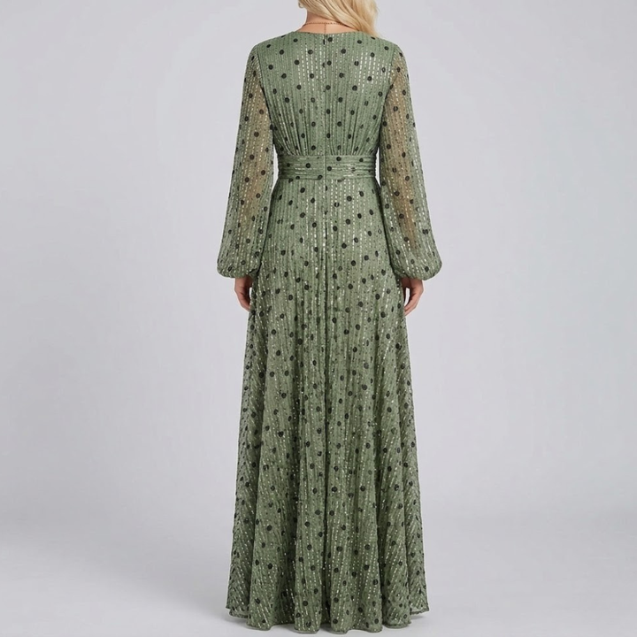 Women's Polka Dot Long Sleeve Maxi Dress