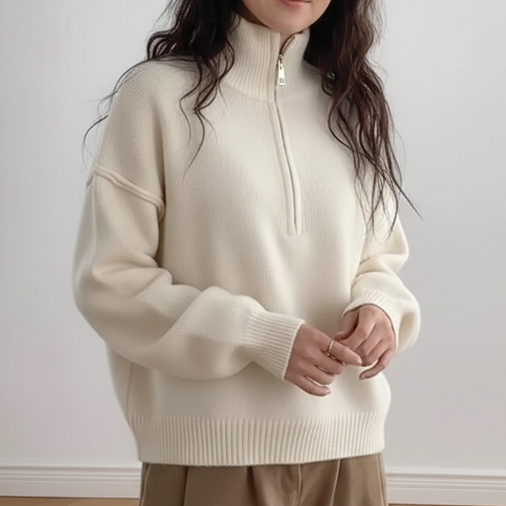 Women's Merino Wool Knit Half Zip Mock Neck Pullover Sweater
