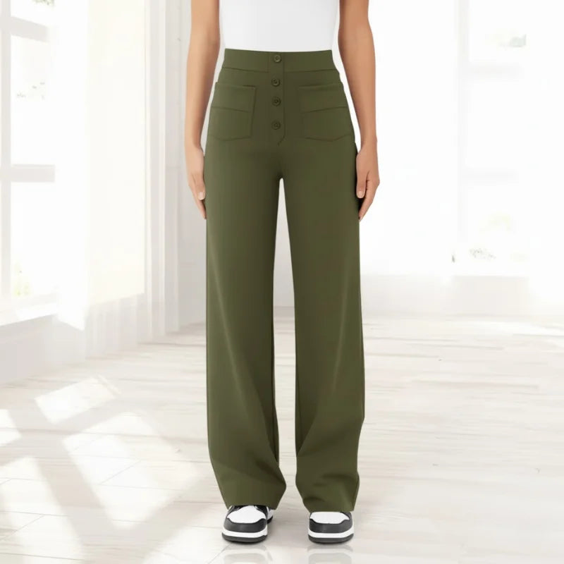 Women’s High Waisted Wide-Leg Knit Button-Fly Trousers