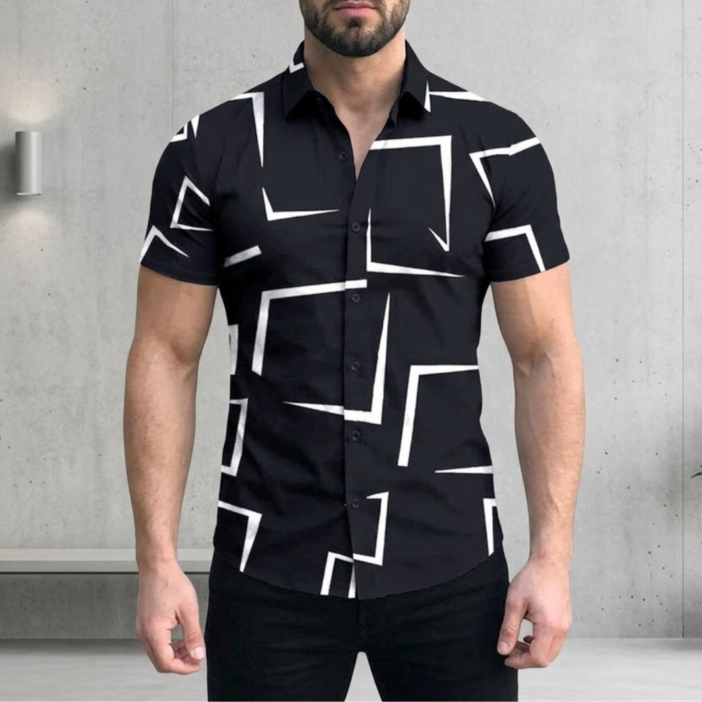 Men's Geometric Print Short Sleeve Linen Shirt